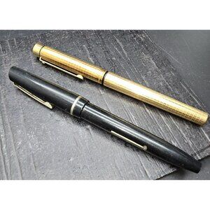 Vintage Gold-Plated Shaffer USA & Black Fountain Pens Set HS294